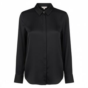 H M Black Long Sleeve Collared Button Up Shirt Women Size 4